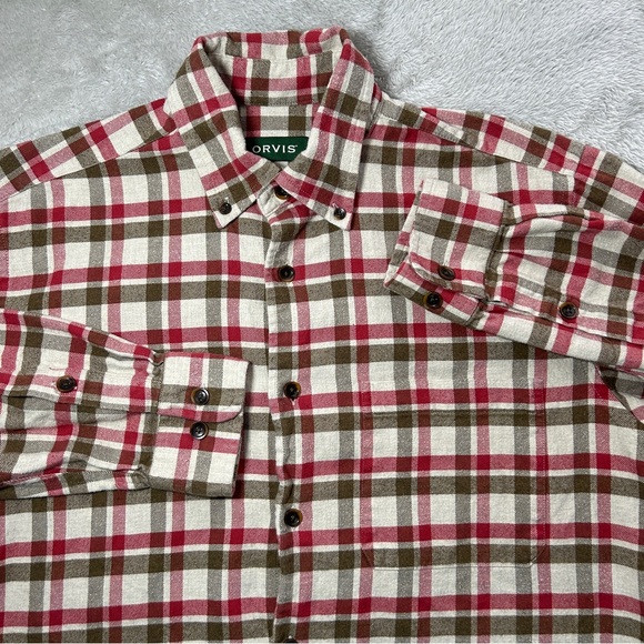 Orvis Luxury Flannel Mens Medium Plaid Long Sleeve Button Shirt Fall Colors - Picture 1 of 12